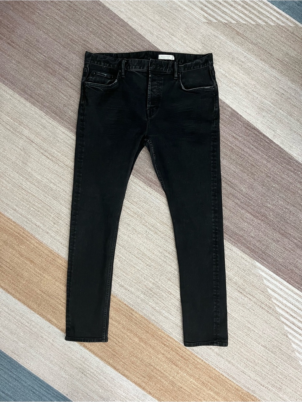 AllSaints Cigarette Slim Black Charcoal Wash Jeans Men’s 36” Denim Button Fly